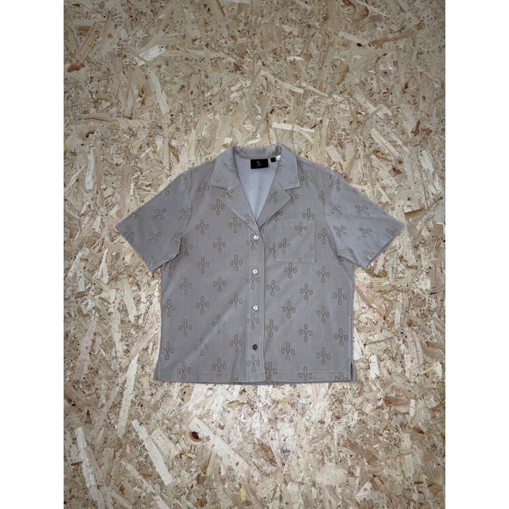 OVO Women’s Monogram Patterned Short-sleeve button-up Shirt Brown Sz M